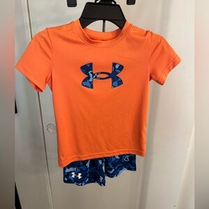 Under Armour Kids Vibrant Orange Tee with Blue Logo